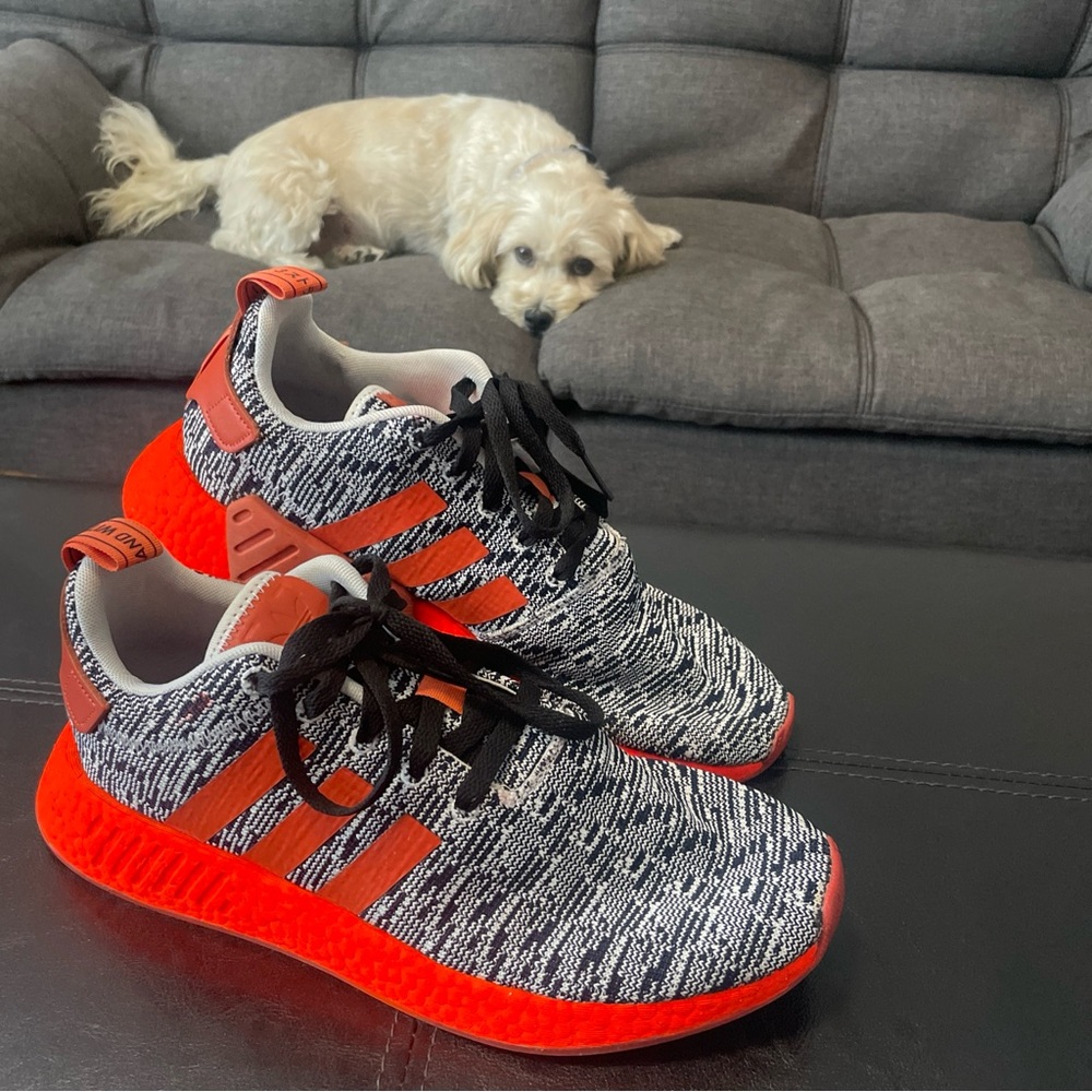 Adidas NMD_R2 Runner Boost White Grey Orange CQ0720 M-10 Customized Neon Orange